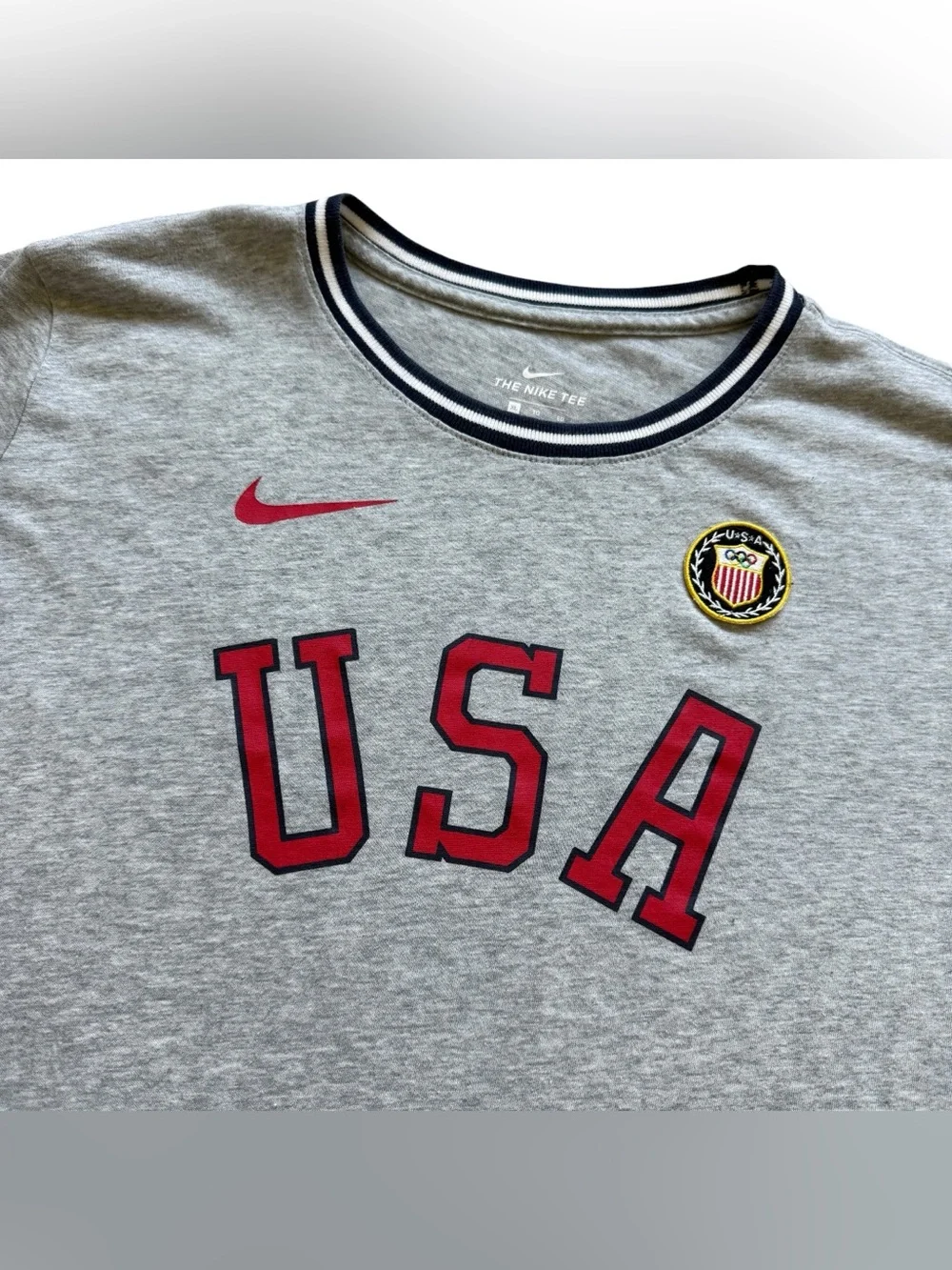 Nike Team USA Olympic T-Shirt Women’s XL Gray Red White Blue USA Graphic Tee